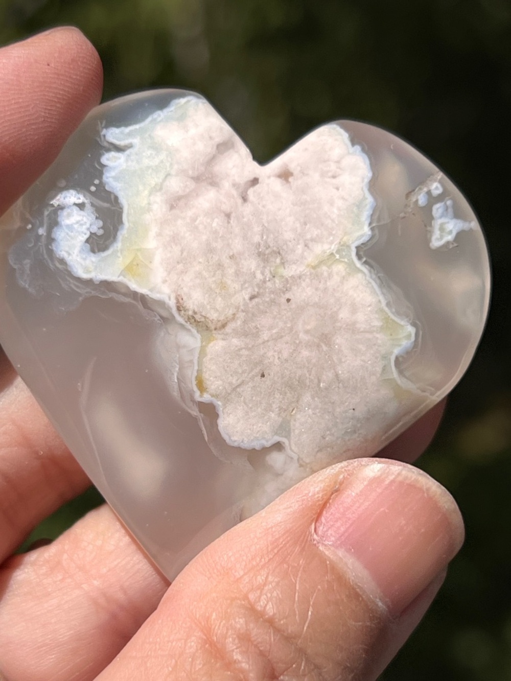 Green (4) cherry agate heart with stand | Crystal